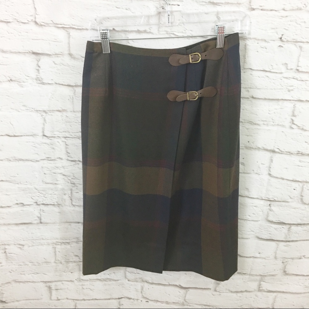Lauren Ralph Lauren wool plaid skirt Sz 6 buckles